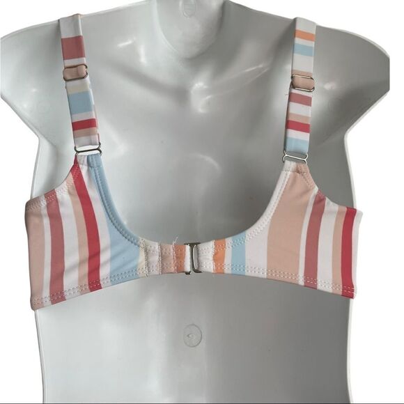 Xhilaration Multi Striped Hipster Bikini Bralette Swimsuit Top Medium White Clay - Picture 4 of 11
